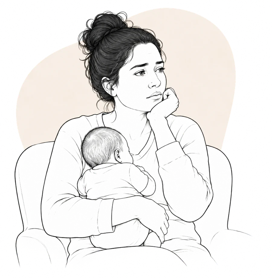 Person reflecting on postpartum depression risk